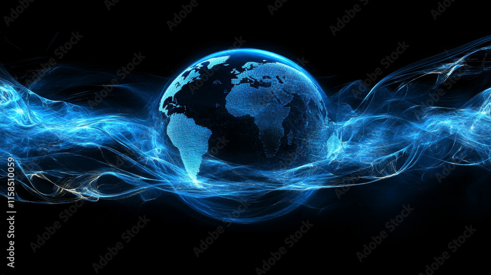 Poster abstract technology concept global network wave flow connection futuristic earth.vector illustration