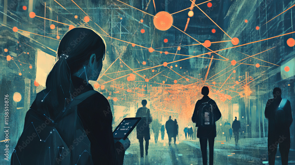 Poster abstract technology concept world digital link network on hi tech background