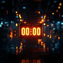 A minimalist countdown timer at â€œ00:00â€ glowing softly
