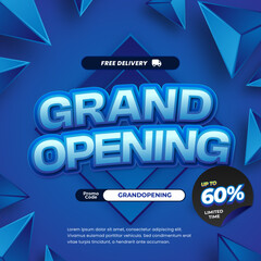Grand Opening Sale discount deals deep blue gradient Editable text effect triangle geometry minimalist modern square banner