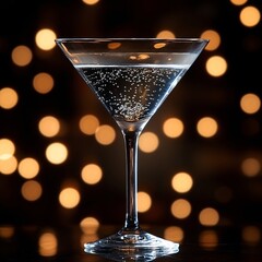 A clean martini glass with subtle glowing bubbles inside