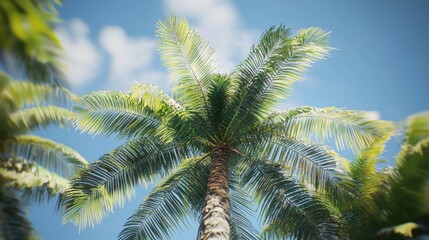 Fototapeta premium Low angle view of palm trees against a sunny sky.