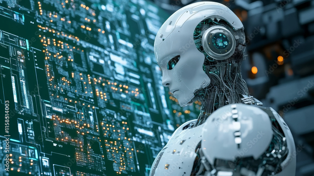 Poster abstract technology ai computing chipset on circuit board concept working data of artificial intelli