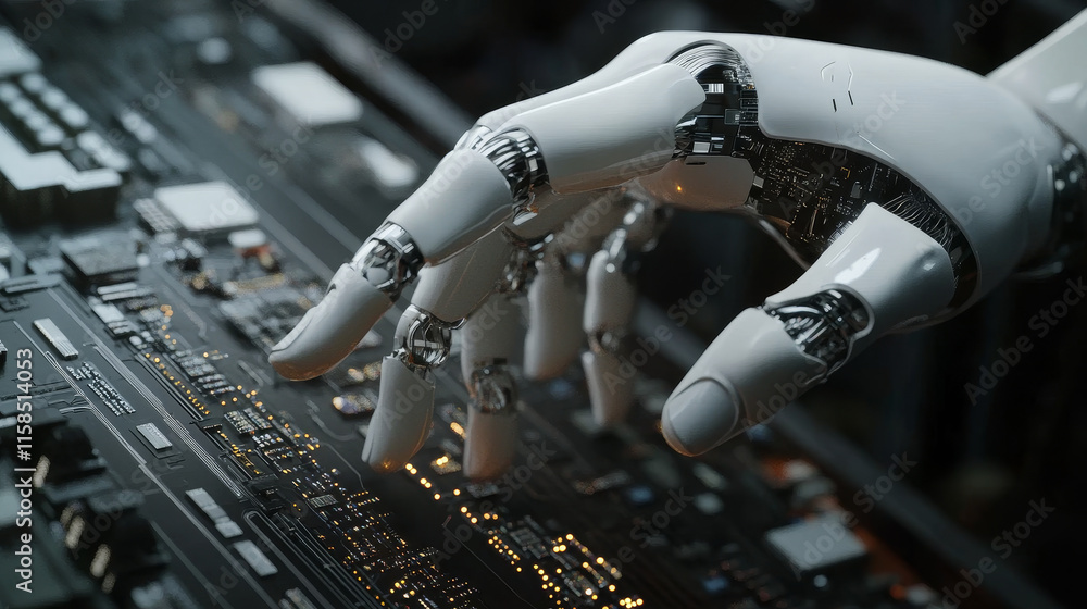 Poster abstract technology ai computing chipset on circuit board concept working data of artificial intelli