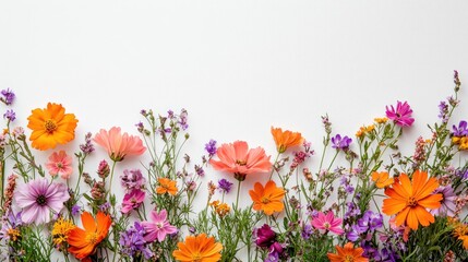 Fototapeta premium Vibrant Wildflowers in Bloom Against a Clean White Background for Nature and Floral Design Concepts