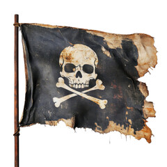 Worn Pirate Flag with Skull and Crossbones, symbol of rebellion and adventure