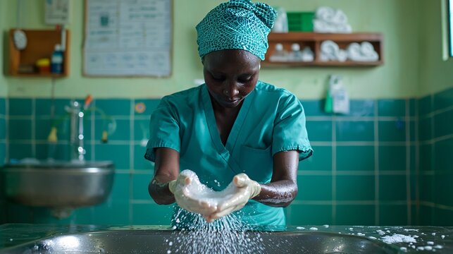A photostock of a nurse demonstrating proper handwashing techniques