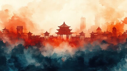 Obraz premium Celebrating chinese new year a vibrant watercolor stage background in a festive environment