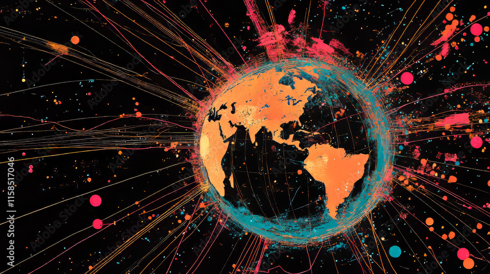 Poster abstract technology concept global network connection futuristic earth globe virtual hologram commun