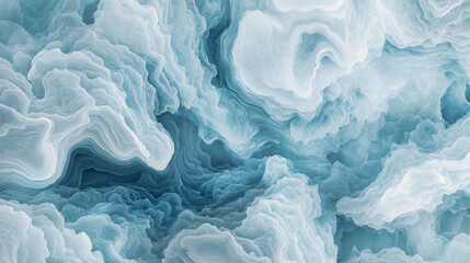 Naklejka premium A moody texture of heavy clouds in cool silver and icy blue tones, sharp contrasts with subtle highlights, the background evoking an approaching storm over a vast horizon