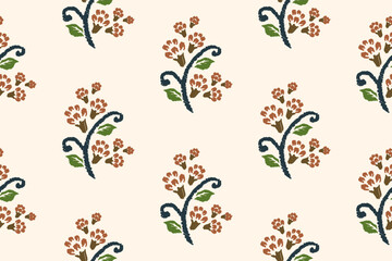 Obraz premium Ikat floral paisley embroidery on white background. Traditional ethnic ikat, aztec abstract vector pattern, seamless pattern in tribal, folk embroidery and mexican style.