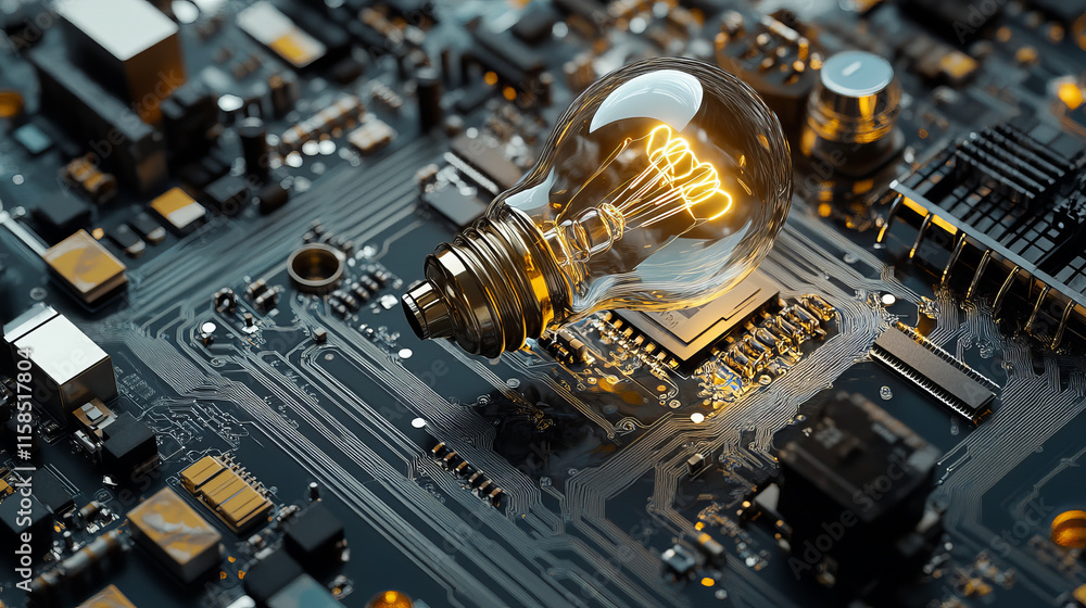 Poster abstract idea light bulb in circuit board form concept technology modern idea thinking design on hig