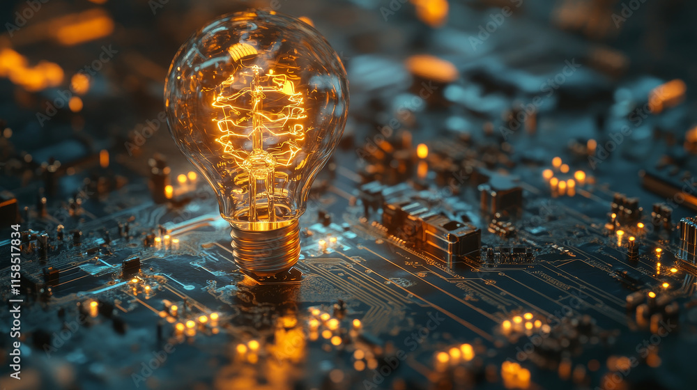 Poster abstract idea light bulb in circuit board form concept technology modern idea thinking design on hig