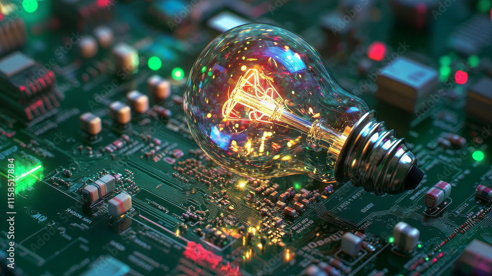 Poster abstract idea light bulb in circuit board form concept technology modern idea thinking design on hig