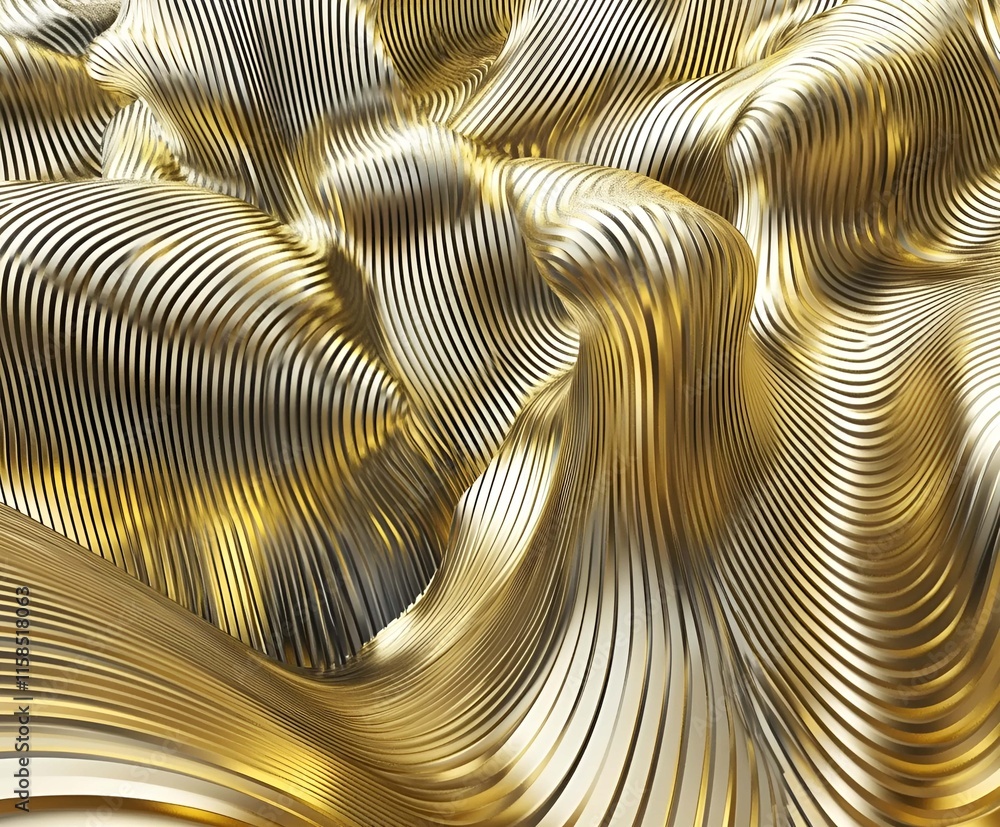 Poster an abstract composition with a mesmerizing array of flowing golden lines that form dynamic wave-like