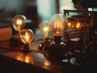 Vintage Electrical Equipment with Illuminated Bulb