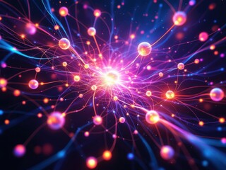 Abstract digital space with glowing particles and colorful hues, creating a vibrant and futuristic concept. Perfect for tech blogs, digital art, or modern presentations.