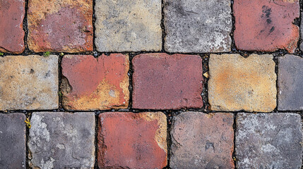 Obraz premium Colorful cobblestones create a detailed pattern on the ground in an urban area