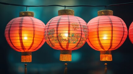 Fototapeta premium Celebrating chinese new year with vibrant red lantern festival in a lively urban landscape realistic photo background