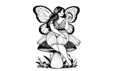 Beautiful sitting fairy silhouette vector cartoon illustration