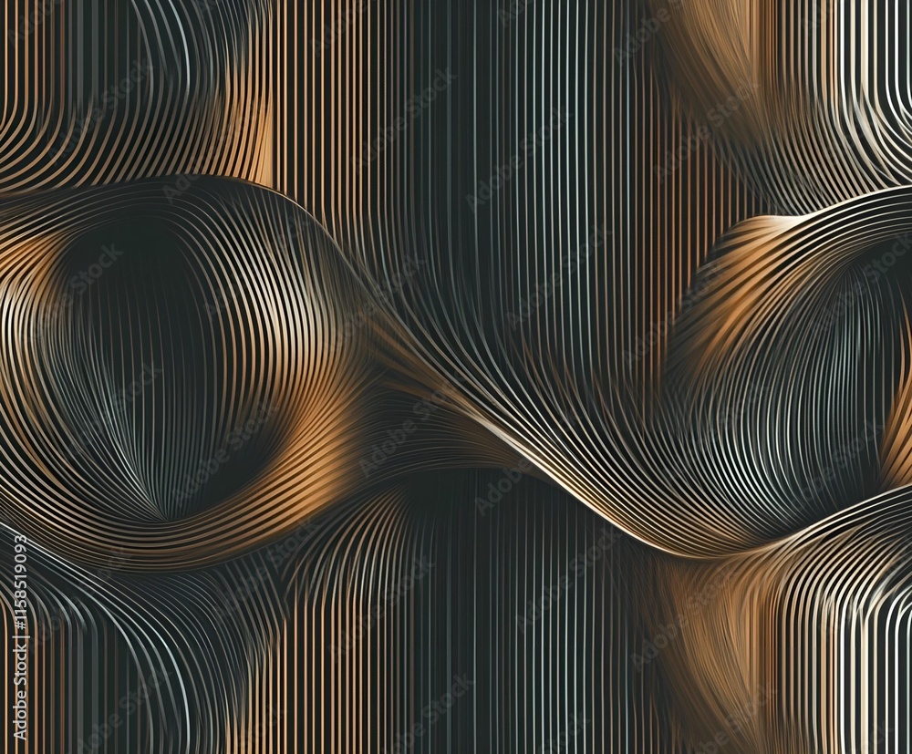 Poster abstract flowing lines with golden and dark tones create a modern and dynamic composition that combi