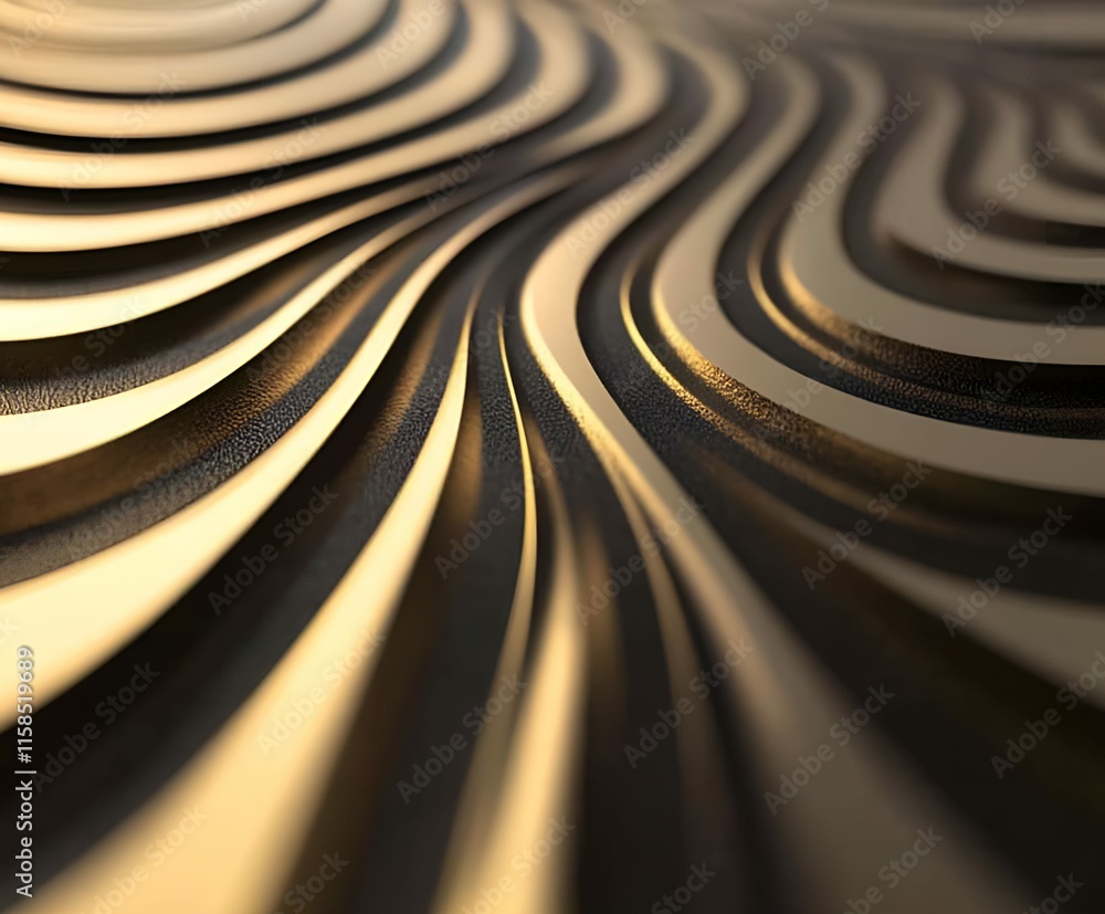 Poster abstract wavy patterns with golden highlights and rich dark shadows, displaying dynamic flow and har