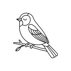Minimalist Black and White Line Drawing of a Bird Resting on a Branch logo , Icon, Vector