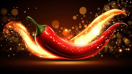 Fiery Red Chili Pepper with Sparkling Trail