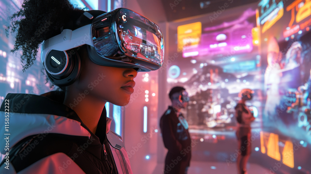Poster abstract metaverse virtual reality concept colorful of future digital technology metaverse connected
