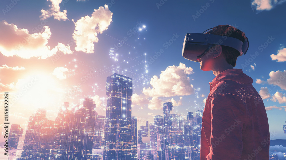 Poster abstract metaverse virtual reality concept colorful of future digital technology metaverse connected