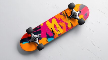 Bold Skateboard Art with Vibrant Typography Design