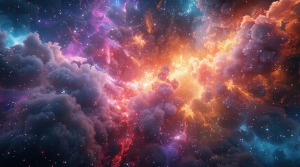 Fototapeta premium Energetic bursts of color exploding like fireworks in the night sky. 