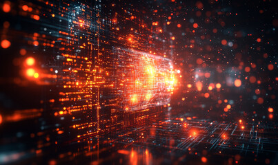 A quantum computing environment with floating, translucent AI algorithms and complex mathematical equations visualized in space