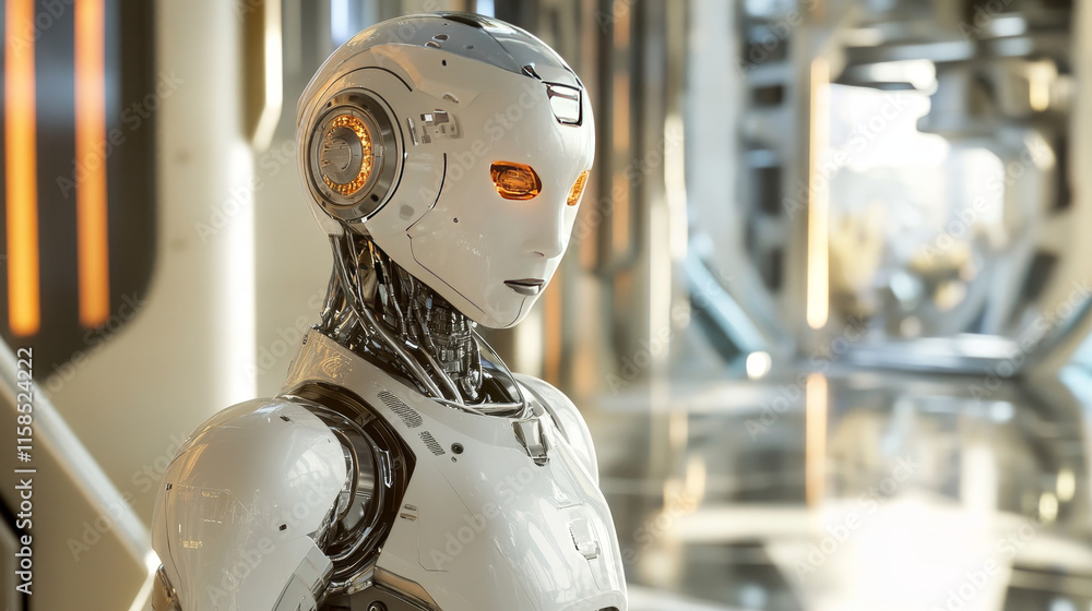 Poster abstract technology artificial intelligence concept big data digital human head in robot and digital