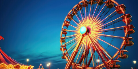 vibrant carnival at night with colorful lights and ferris wheel