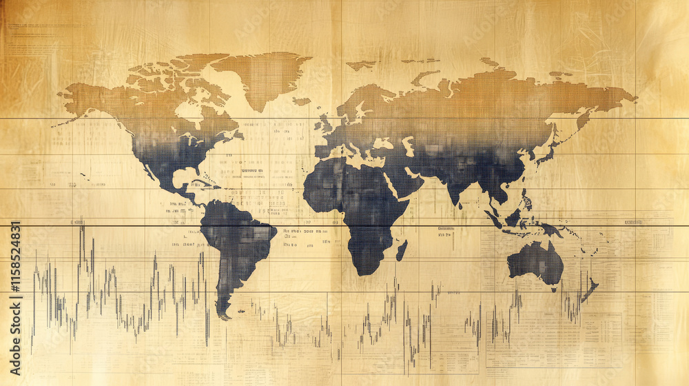 Poster abstract graph chart of stock financial trading on analysis map world background.
