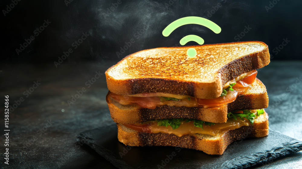 Poster wifi wireless symbol abstract data transfer big data futuristic technology background. with icon bus