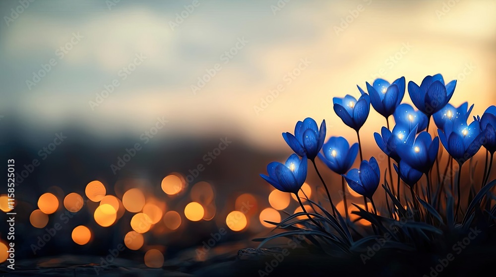 Poster blue wildflower idea. beautiful blue flowers bloom in soft light, creating a serene and captivating 
