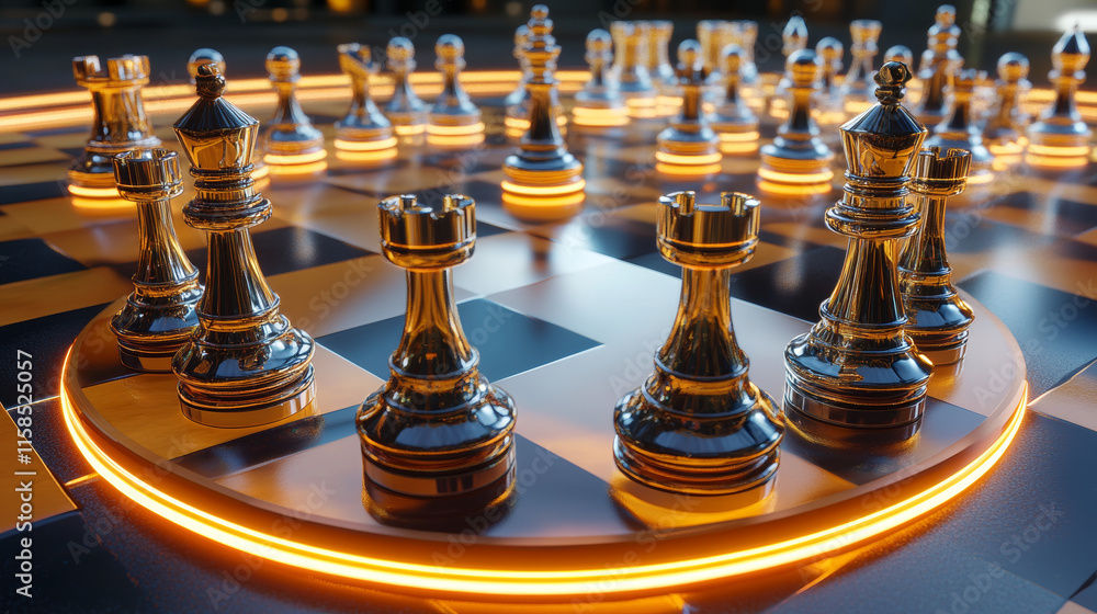 Poster abstract chess wireframe with circle technology on background.