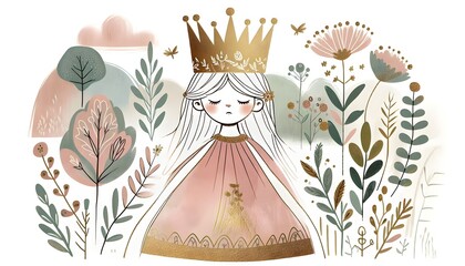 "Reinas Botánicas: Coronas de Oro y Naturaleza"