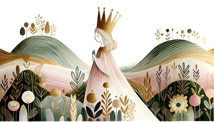 "Reinas Botánicas: Coronas de Oro y Naturaleza"