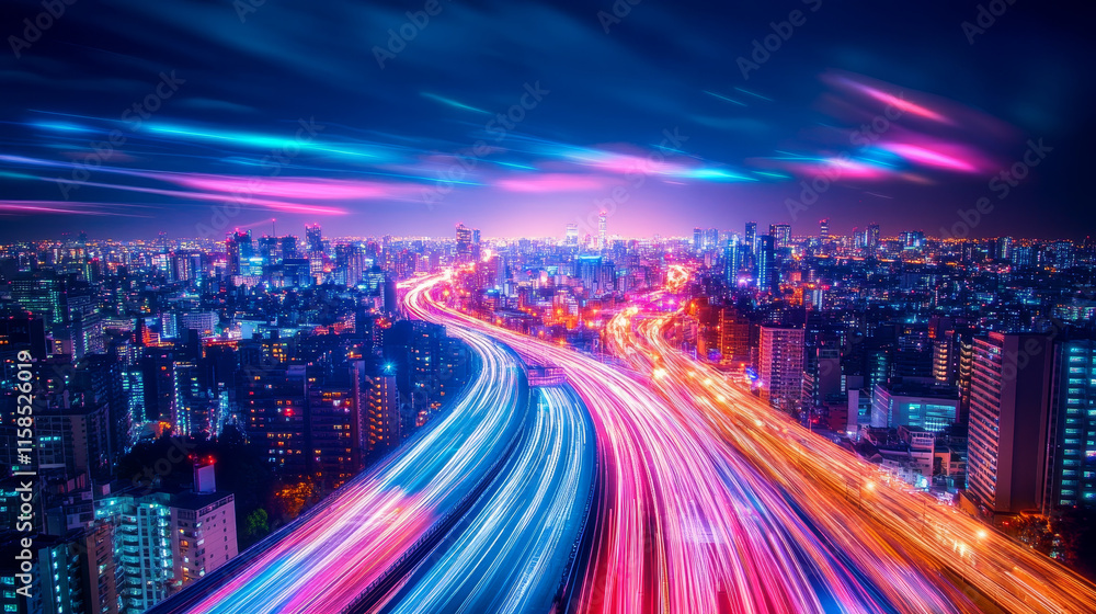 Poster abstract technology internet of things (iot) concepts digital computing on dark blue color backgroun