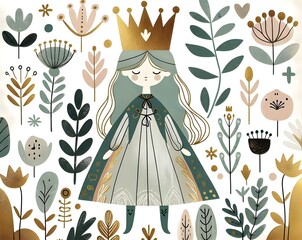 "Reinas Botánicas: Coronas de Oro y Naturaleza"