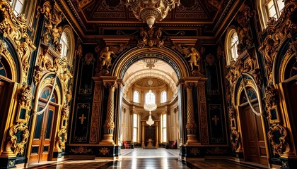 Obraz premium magnificent interior palace design with gold and black baroque style design generated by Ai