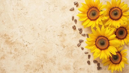 Sunflowers and Seeds on a Beige Background