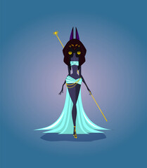 A stunning Anubis-inspired fantasy character in a mystical outfit. Perfect for games, digital art, or mythology-themed projects.