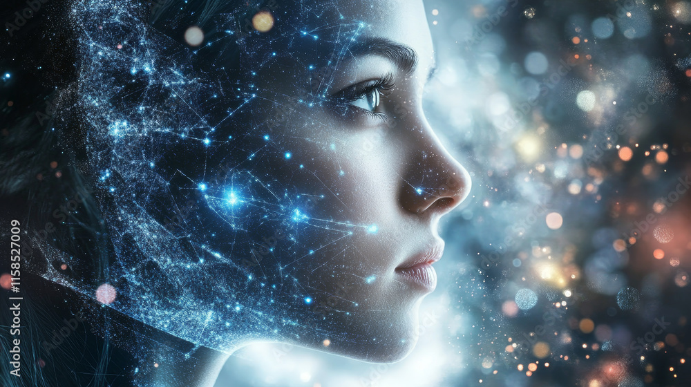 Poster abstract network connection, digital hi-tech digital internet communication, technology on circle ba