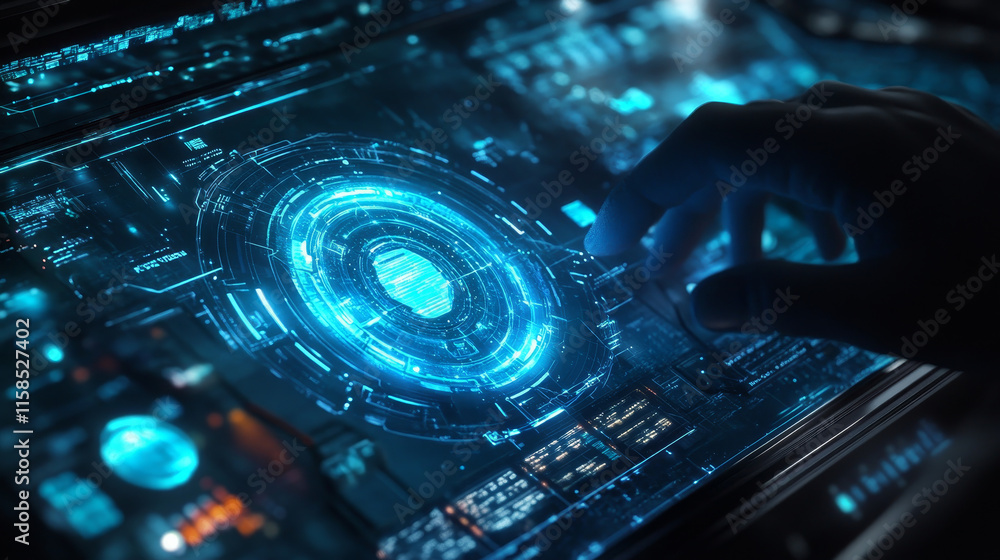 Poster abstract technology cyber security safe information privacy shield futuristic blue with binary digit