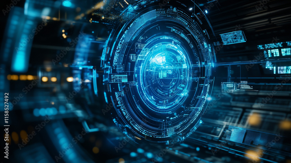 Poster abstract technology cyber security safe information privacy shield futuristic blue with binary digit