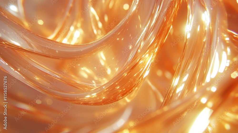 Poster a close-up of glowing, translucent waves of orange material, creating a warm and inviting visual atm